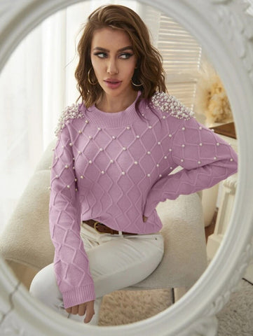 Solid Pearl Rib-Knit Sweater