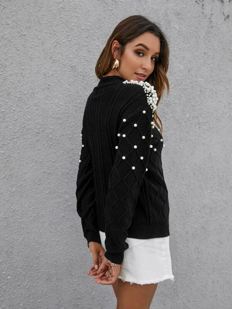 Solid Pearl Rib-Knit Sweater