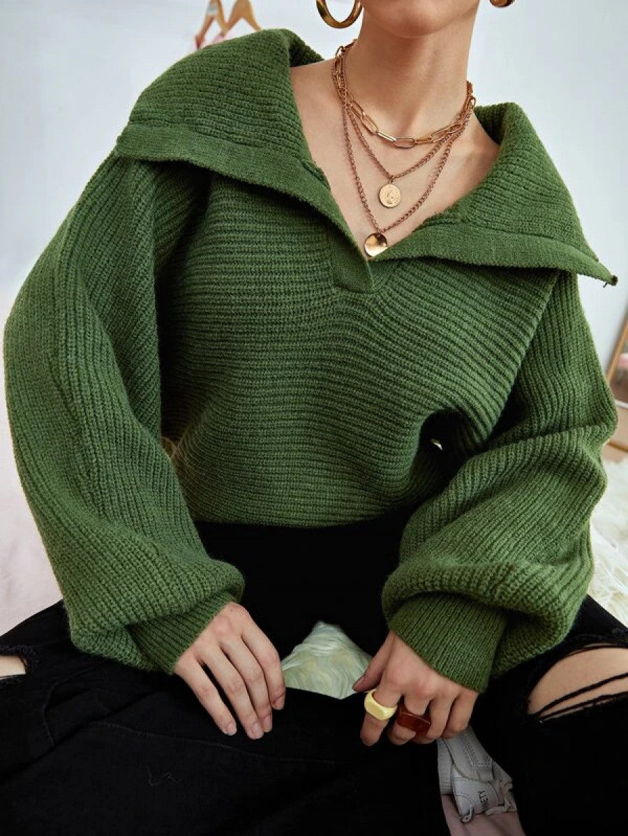 Fold Collared Bishop Sleeve Sweater