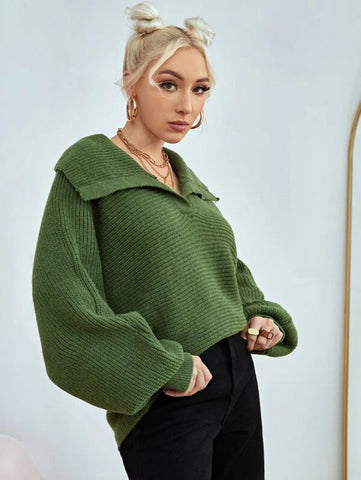 Fold Collared Bishop Sleeve Sweater