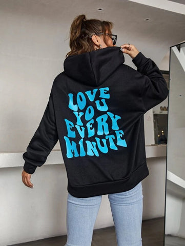 Slogan Graphic Drop Shoulder Hoodie