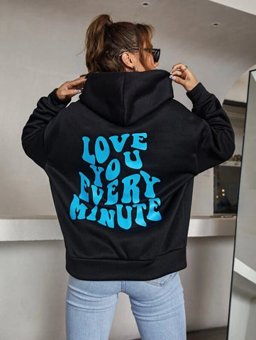 Slogan Graphic Drop Shoulder Hoodie