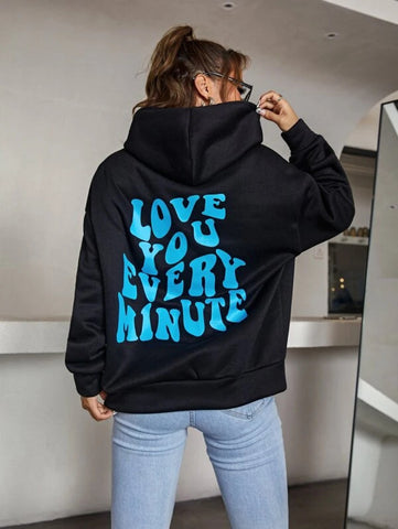 Slogan Graphic Drop Shoulder Hoodie