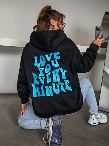 Slogan Graphic Drop Shoulder Hoodie