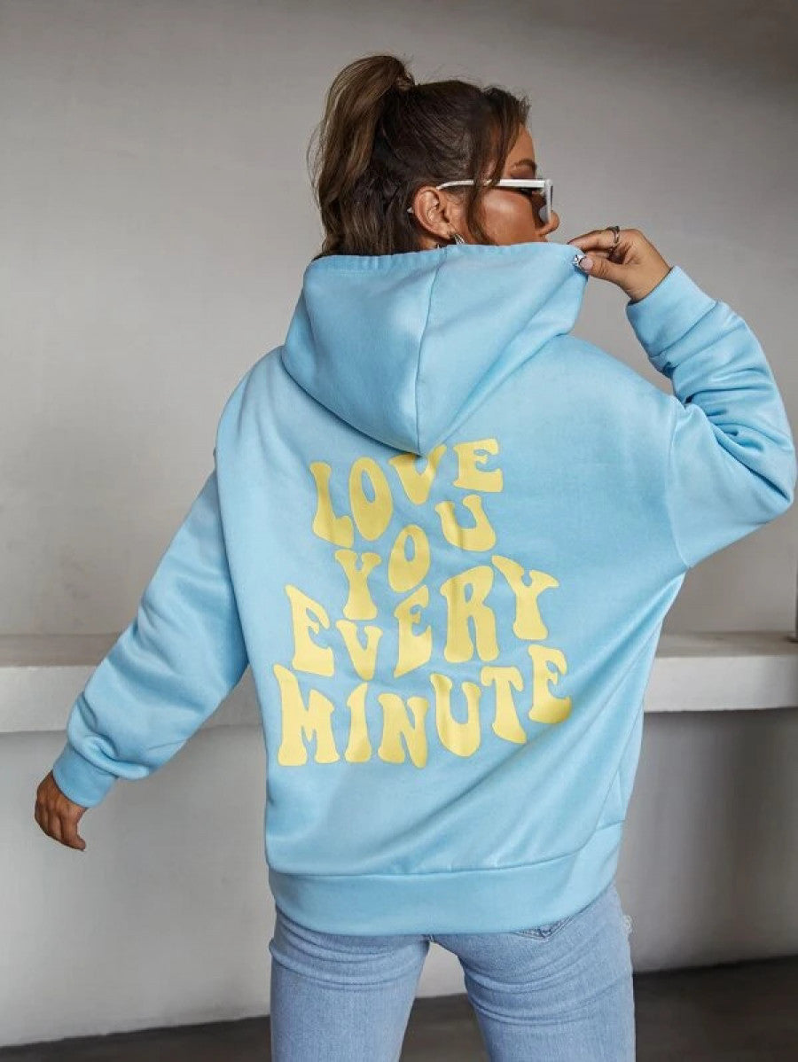 Slogan Graphic Drop Shoulder Hoodie