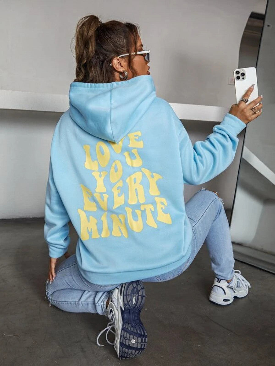 Slogan Graphic Drop Shoulder Hoodie