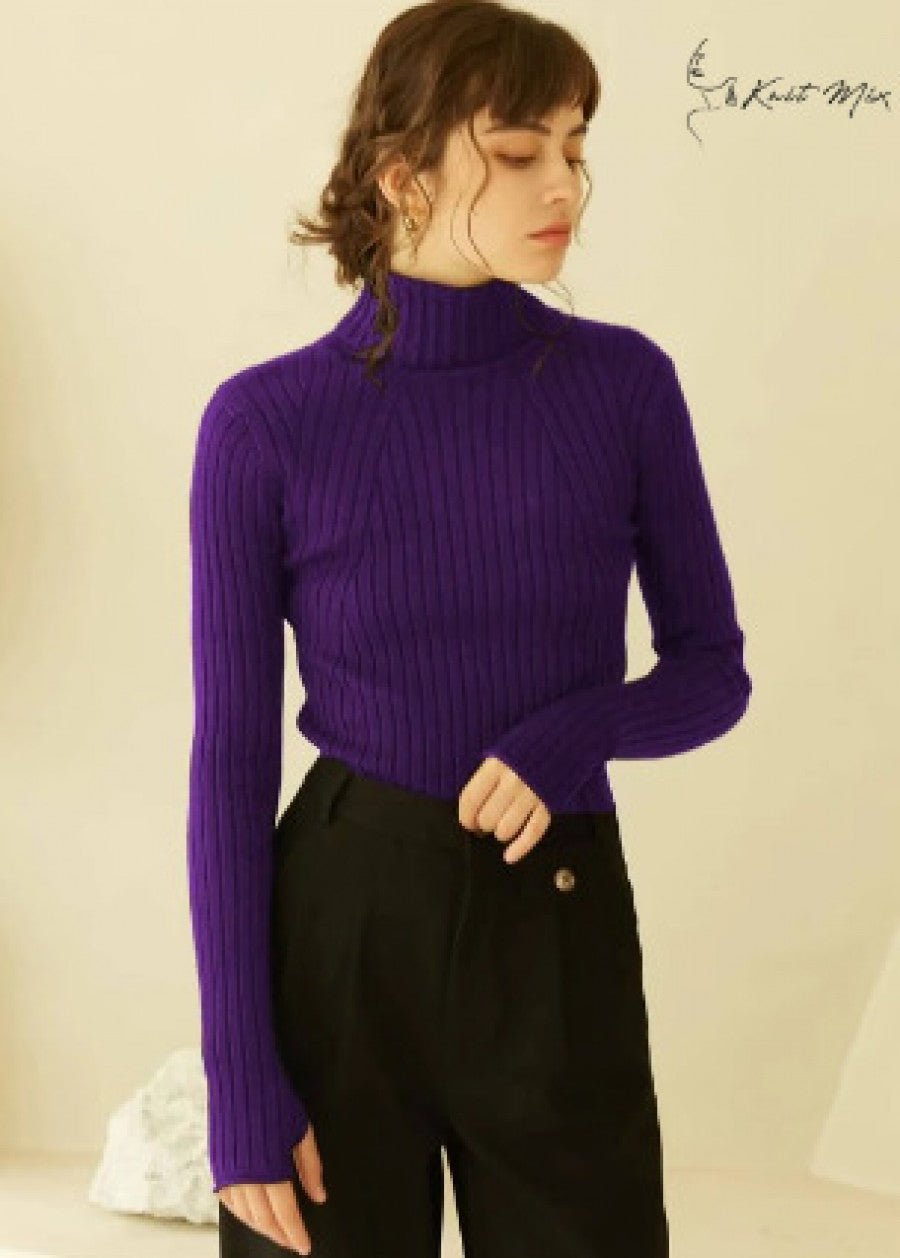 Knit Mix High Neck Ribbed Knit Sweater