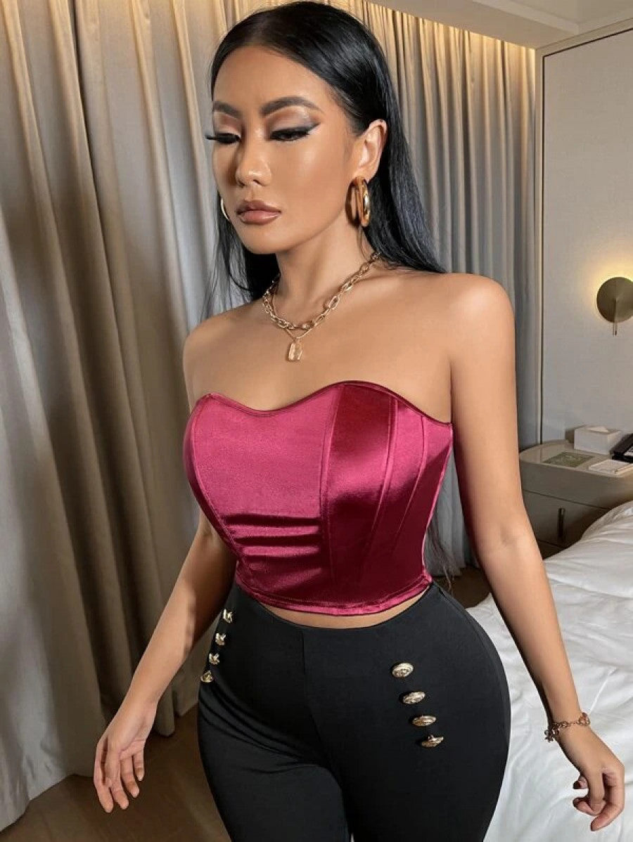 SXY Satin Crop Bandeau Top