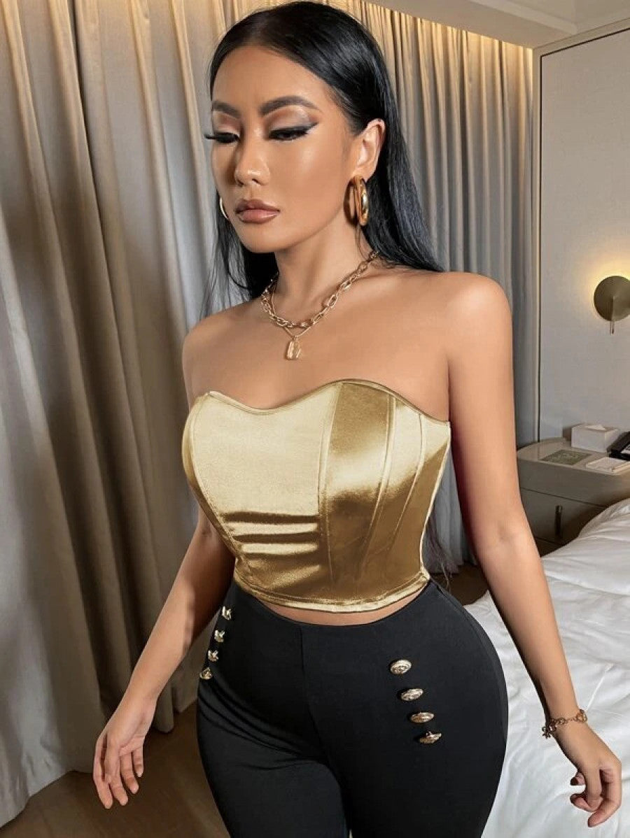 SXY Satin Crop Bandeau Top