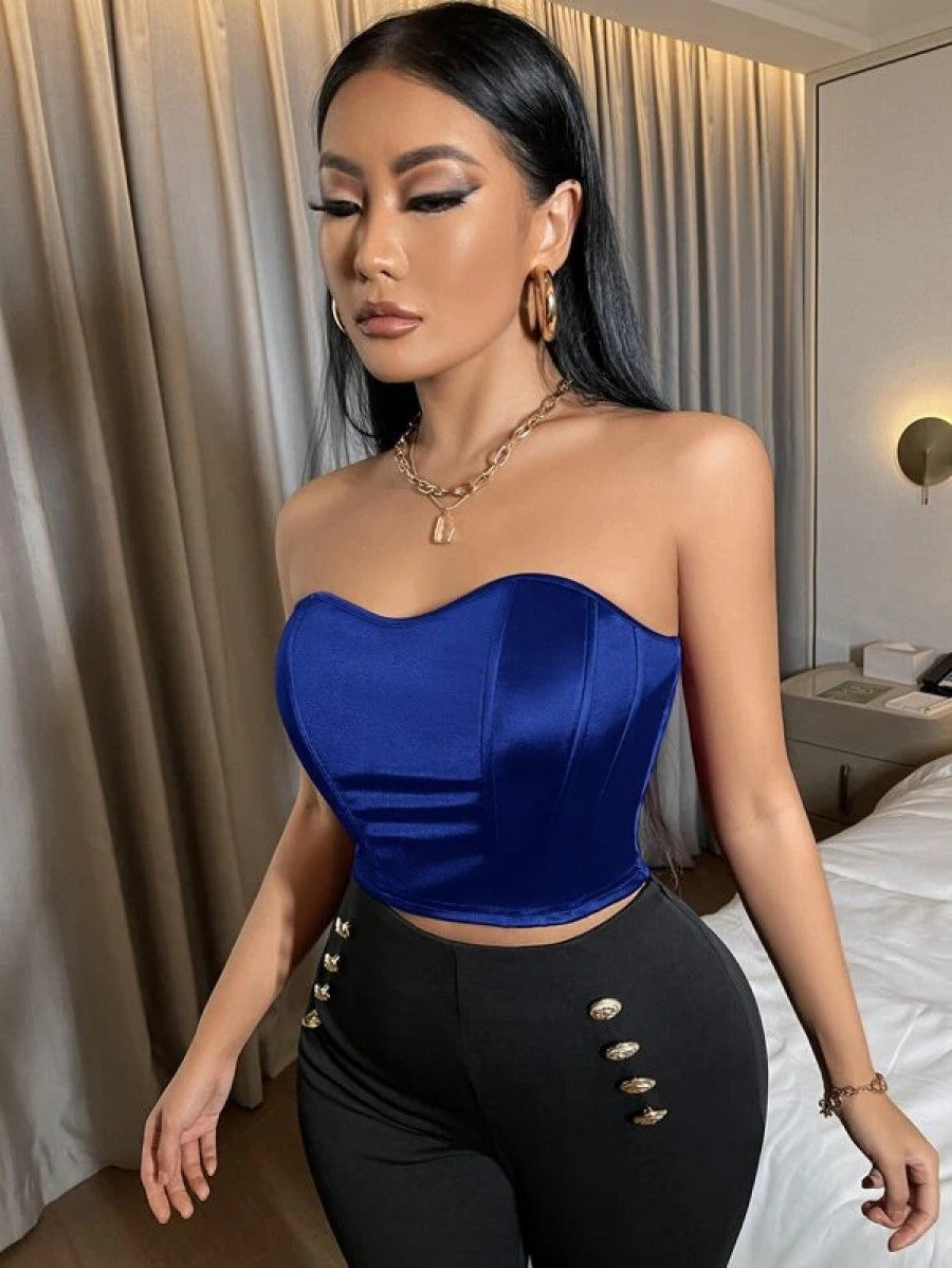 SXY Satin Crop Bandeau Top