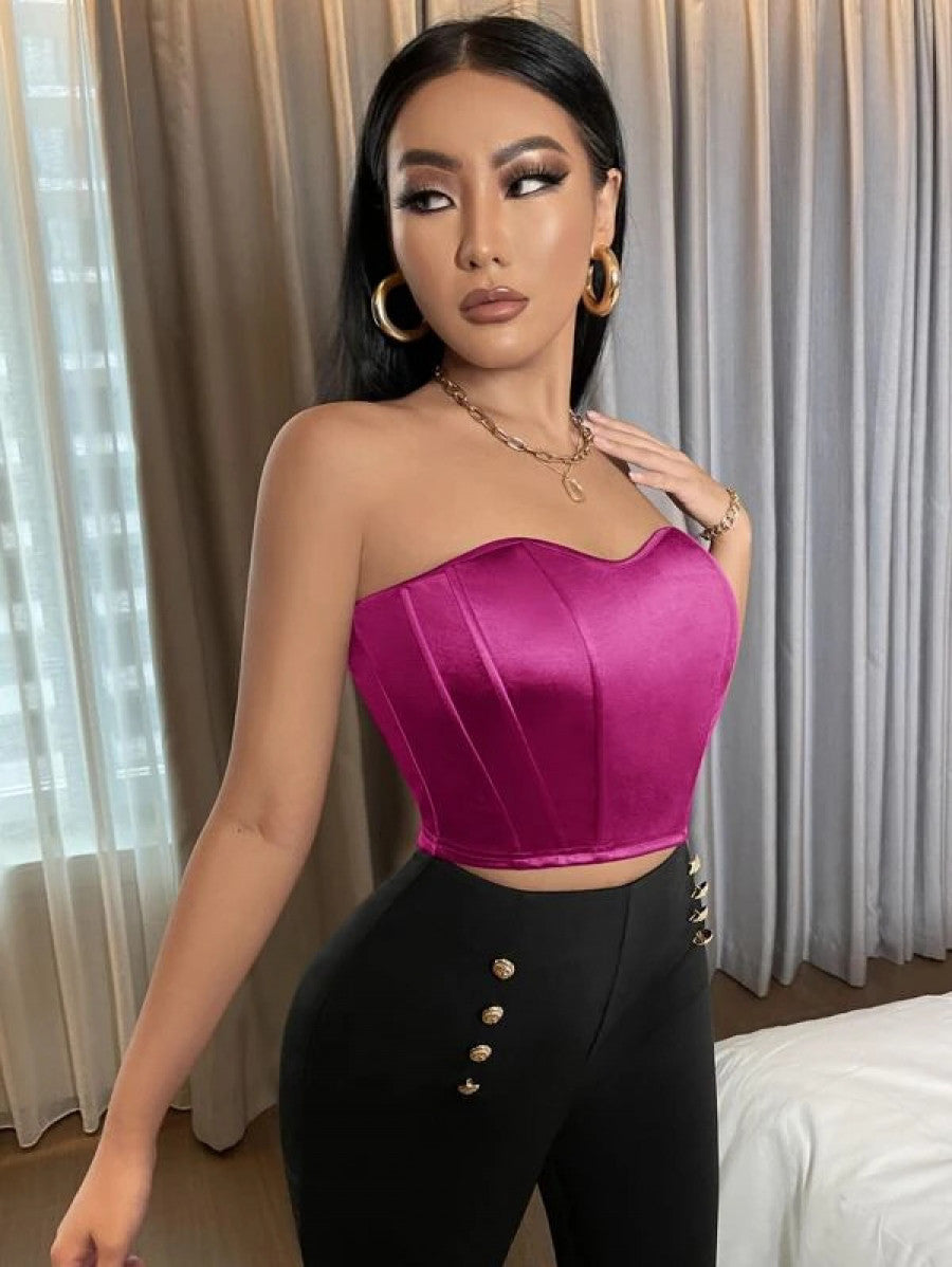 SXY Satin Crop Bandeau Top