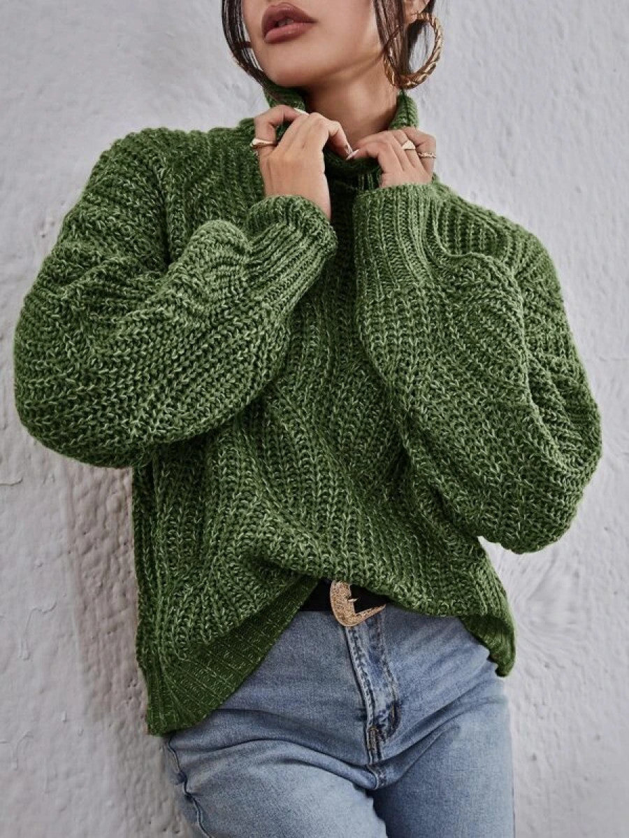 High Neck Drop Shoulder Sweater