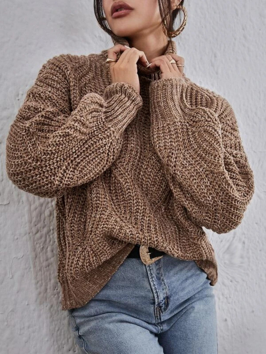 High Neck Drop Shoulder Sweater