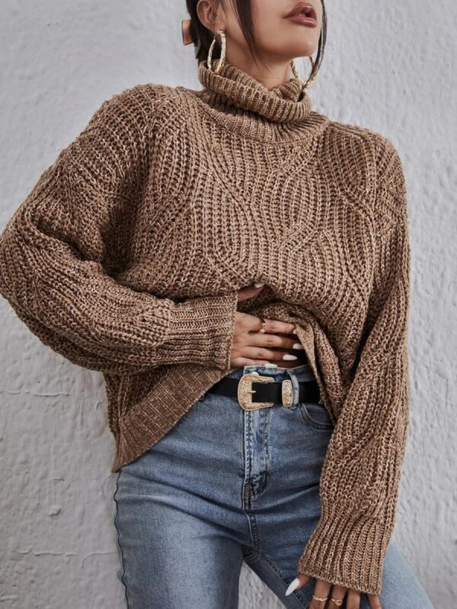 High Neck Drop Shoulder Sweater