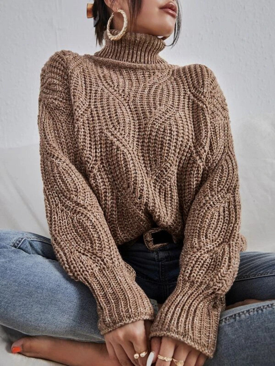 High Neck Drop Shoulder Sweater