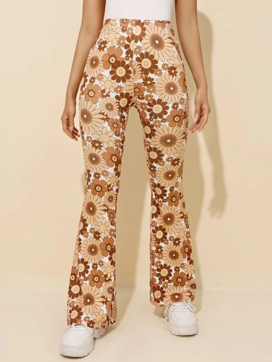 PETITE Floral Print High Waist Flare Leg Pants