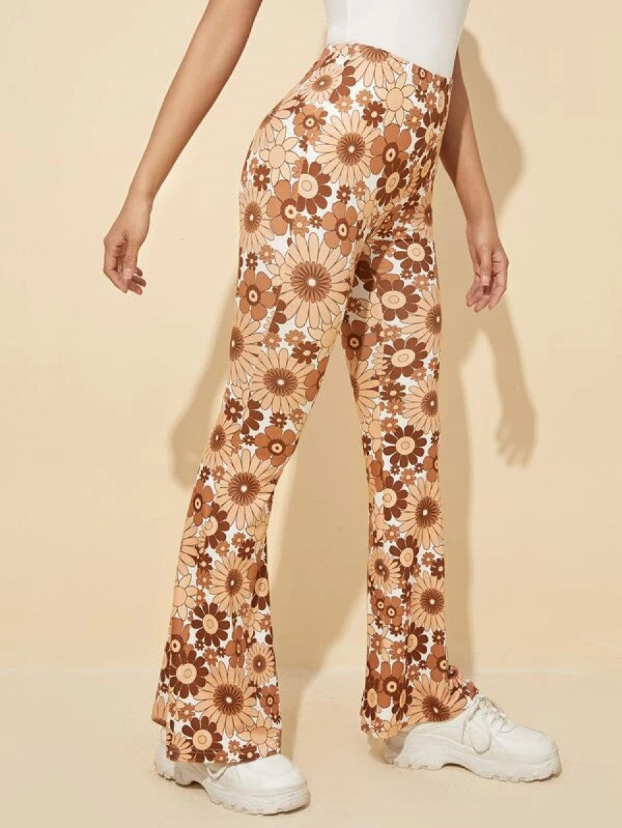 PETITE Floral Print High Waist Flare Leg Pants