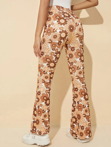 PETITE Floral Print High Waist Flare Leg Pants