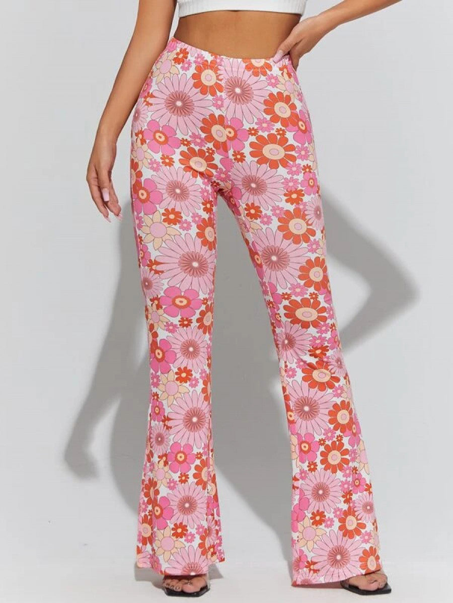 PETITE Floral Print High Waist Flare Leg Pants