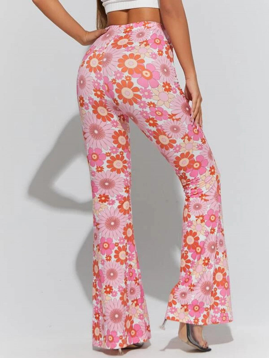 PETITE Floral Print High Waist Flare Leg Pants