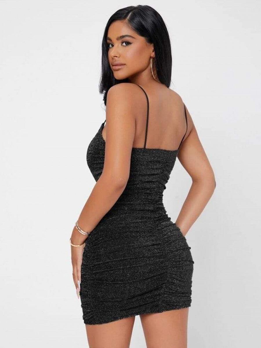 PETITE Backless Ruched Glitter Bodycon Dress