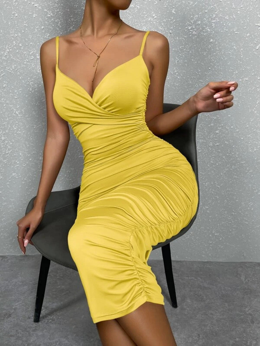 Solid Ruched Bodycon Cami Dress