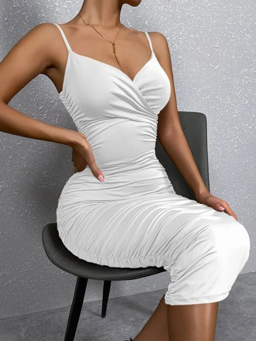 Solid Ruched Bodycon Cami Dress