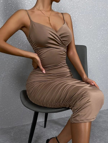 Solid Ruched Bodycon Cami Dress