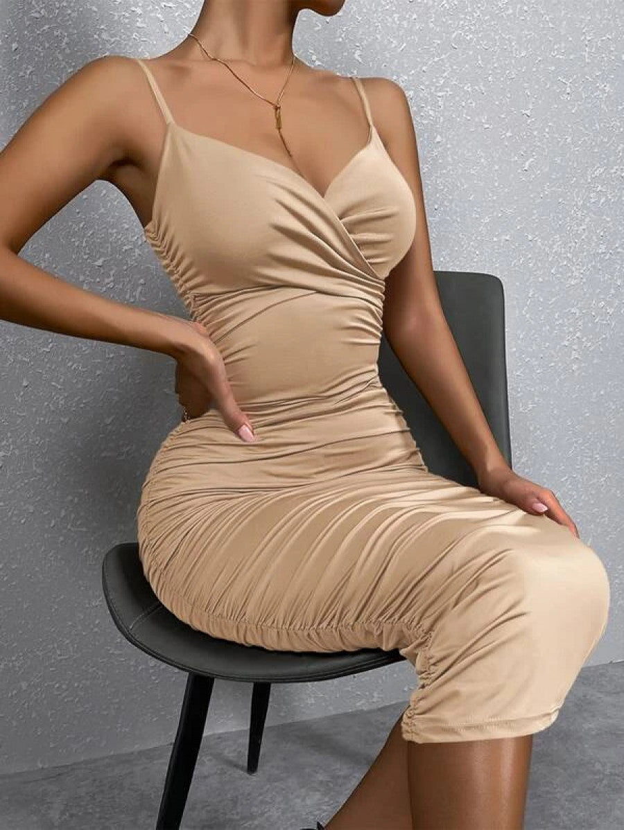 Solid Ruched Bodycon Cami Dress