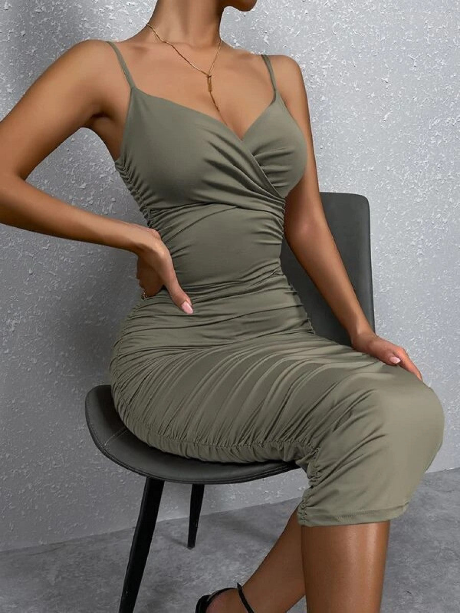 Solid Ruched Bodycon Cami Dress