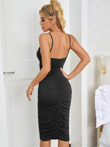 Solid Ruched Bodycon Cami Dress