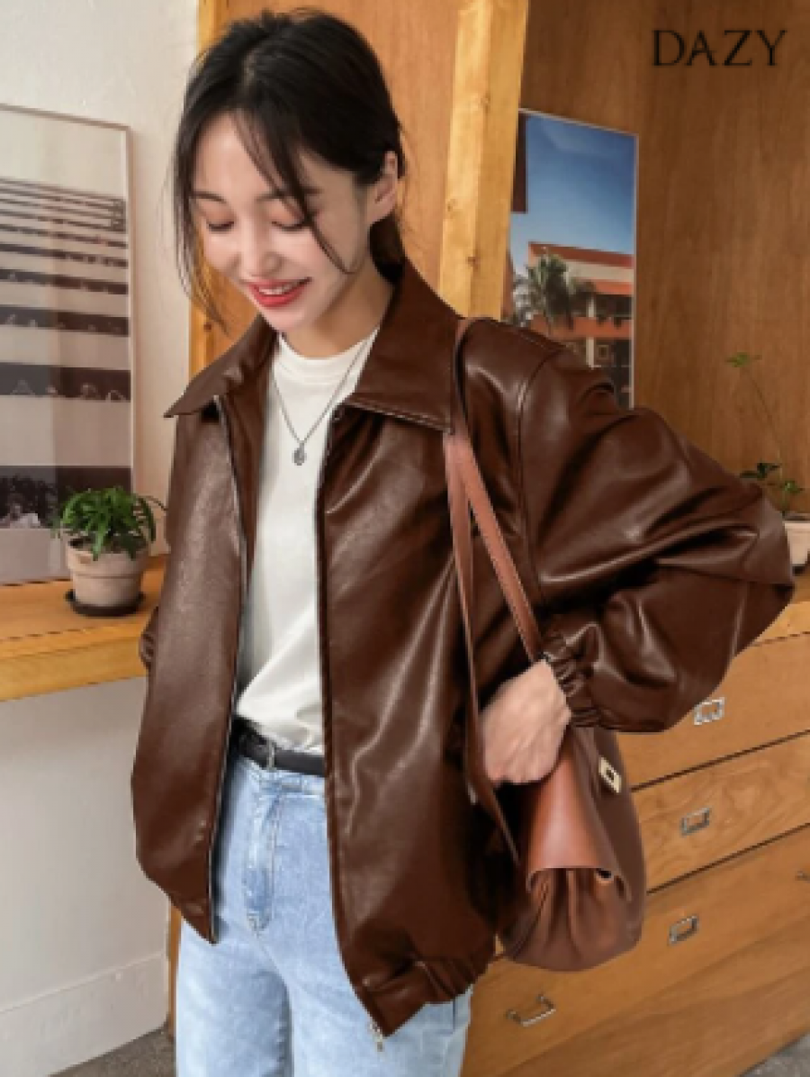 DAZY Slant Pockets PU Leather Jacket