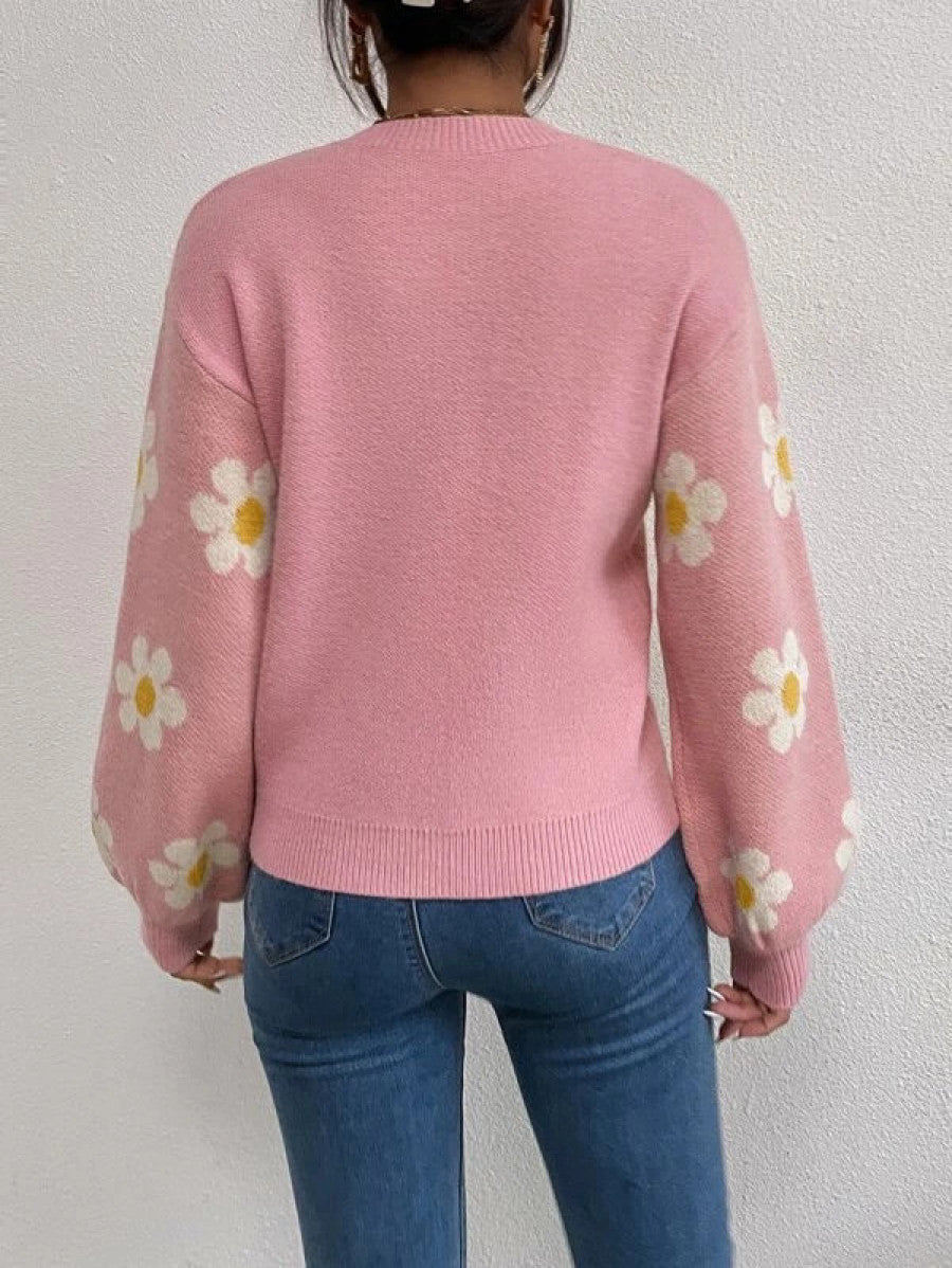 Floral Pattern Drop Shoulder Sweater
