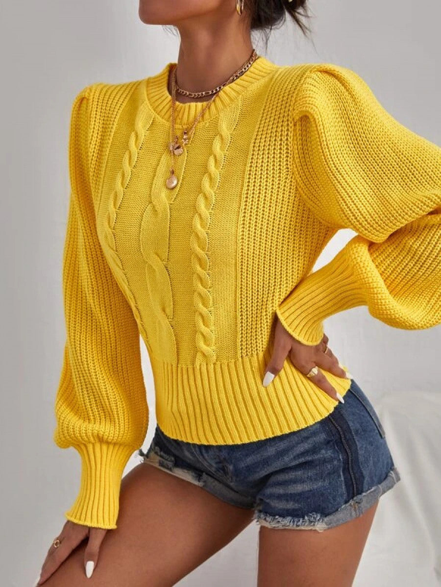 Cable Knit Lantern Sleeve Sweater