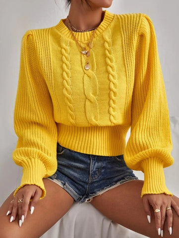 Cable Knit Lantern Sleeve Sweater