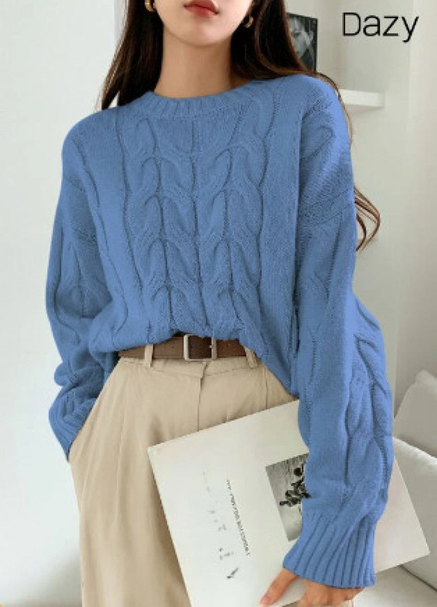 DAZY Solid Cable Knit Drop Shoulder Sweater