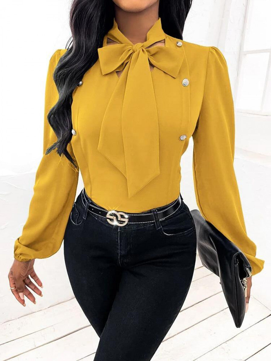Solid Tie Neck Blouse