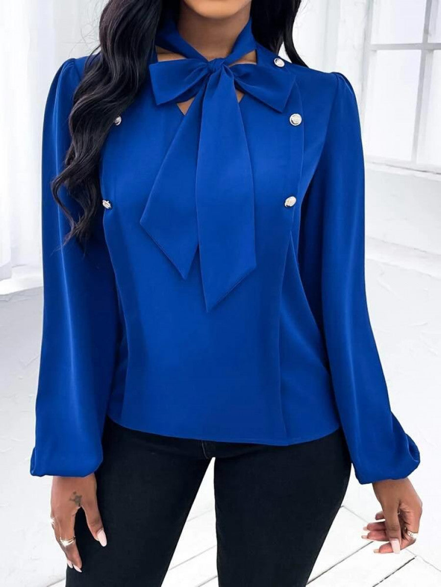 Solid Tie Neck Blouse