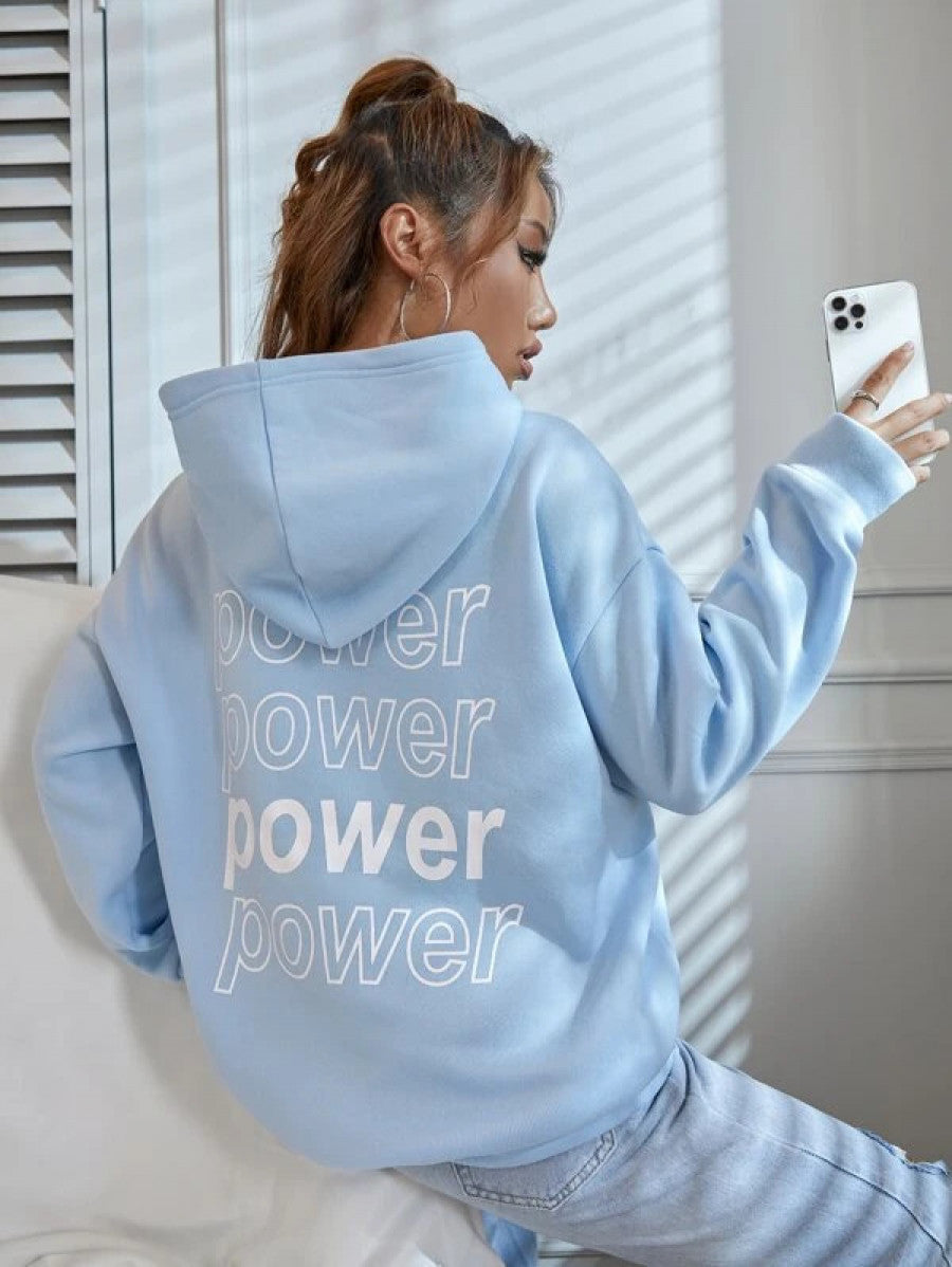 Letter Graphic Drop Shoulder Thermal Lined Hoodie