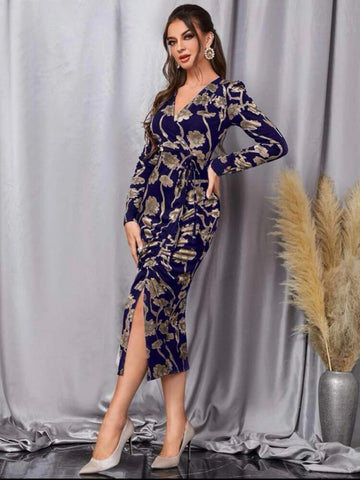 Floral Print Knot Front Split Thigh Dress