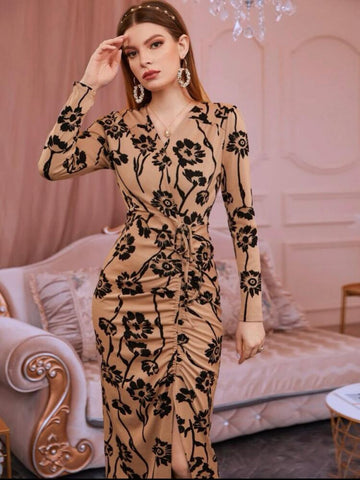 Floral Print Knot Front Split Thigh Dress