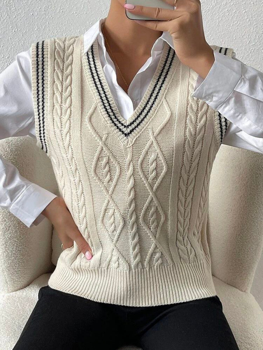 Cable Knit Sweater Vest Without Blouse