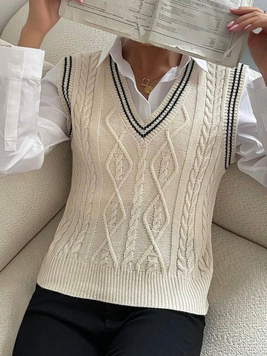 Cable Knit Sweater Vest Without Blouse