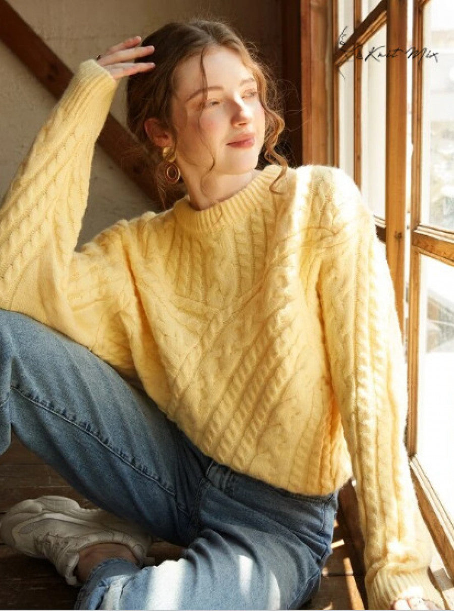 Knit Mix Cable Knit Drop Shoulder Sweater