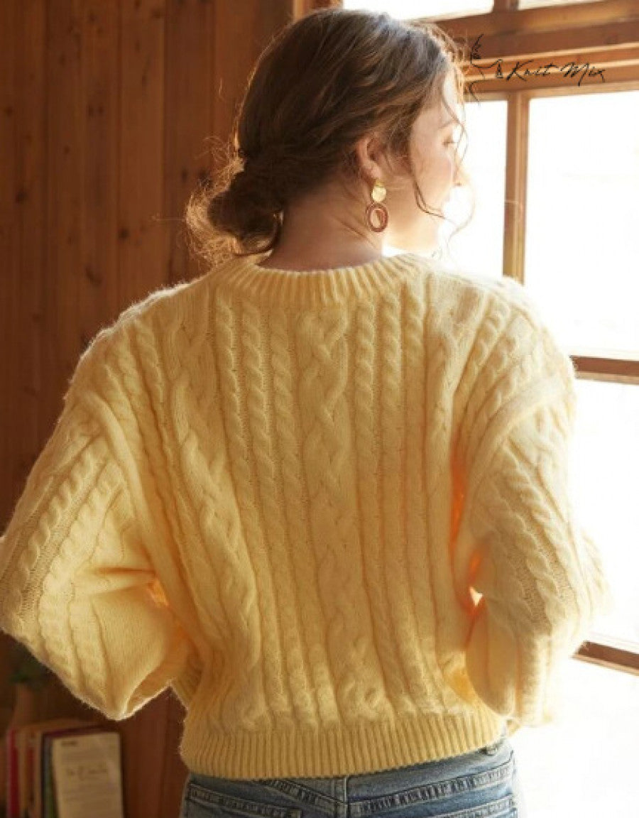 Knit Mix Cable Knit Drop Shoulder Sweater