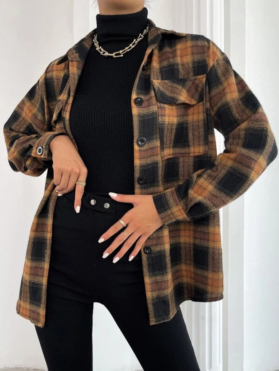 Plaid Print Drop Shoulder Blouse