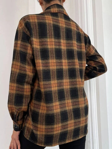 Plaid Print Drop Shoulder Blouse