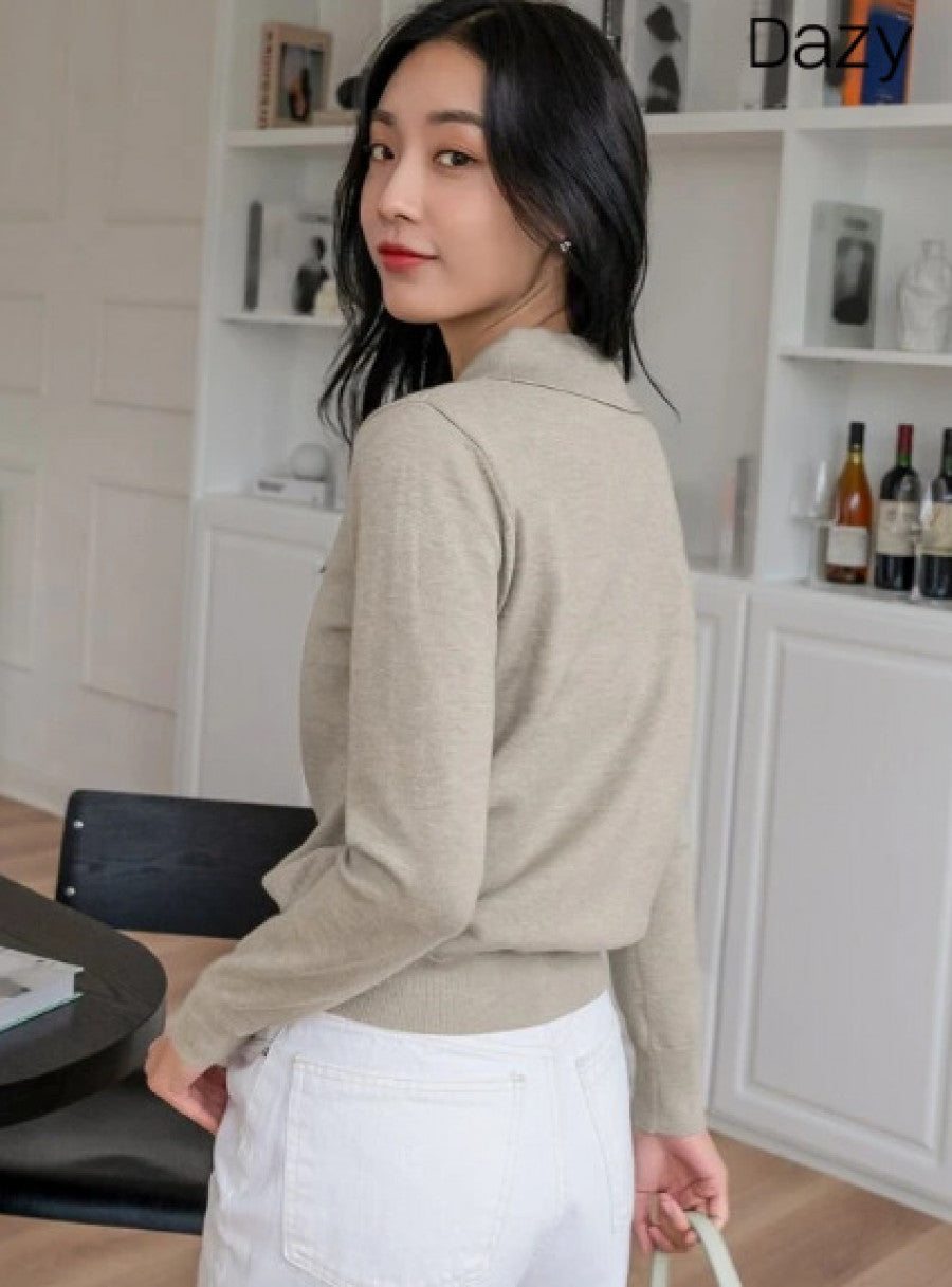 DAZY Polo Neck Ribbed Knit Sweater