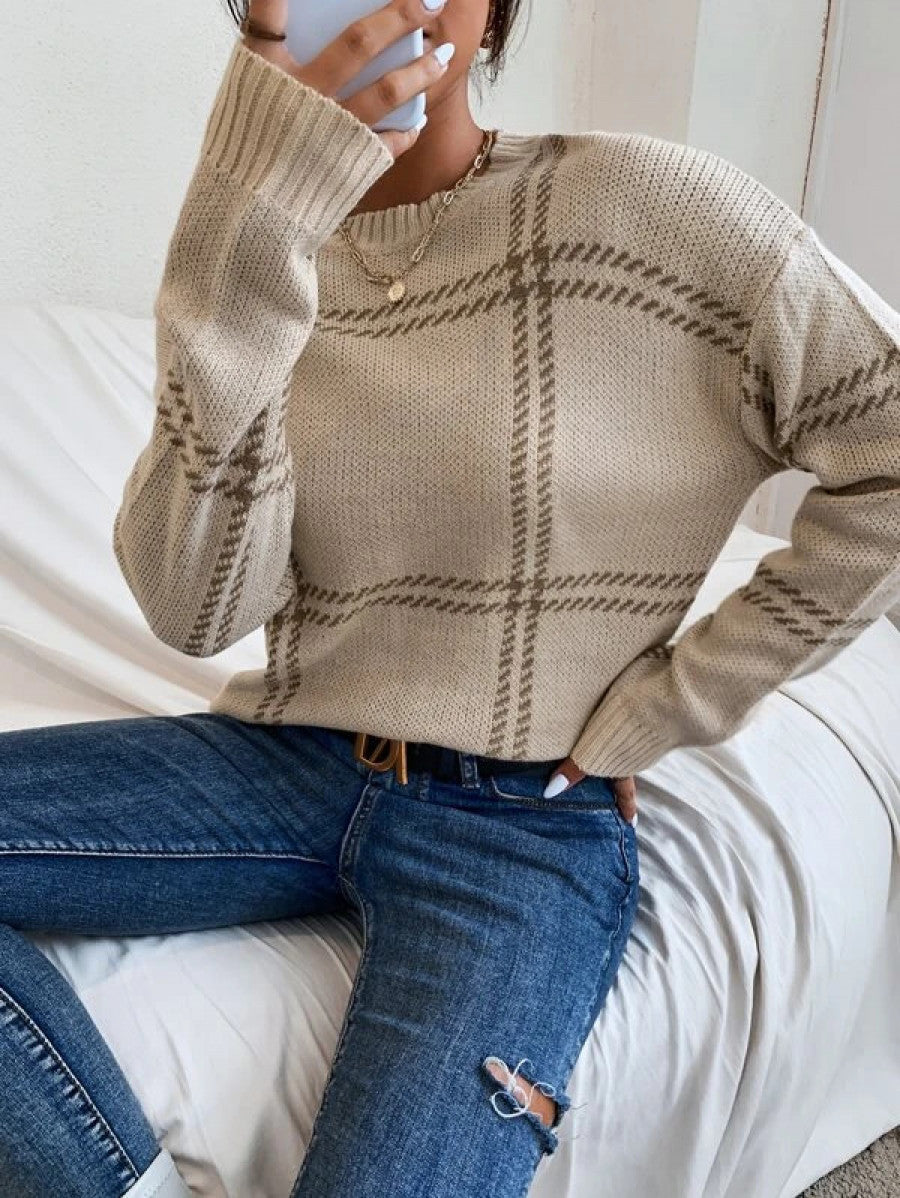 Plaid Pattern Drop Shoulder Sweater