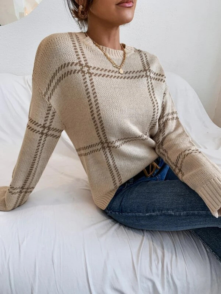 Plaid Pattern Drop Shoulder Sweater